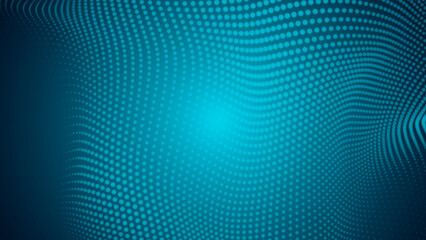 Abstract dot pattern blue green wave light gradient texture technology background.