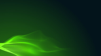 Dot green wave light screen gradient texture dark background. Abstract  technology big data digital background. 3d rendering.
