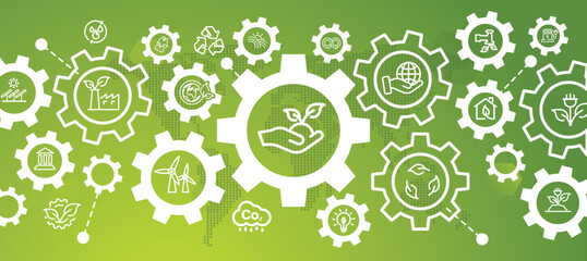 net zero concept sustainable business or environmental green business with connection icons related to environmentally friendly environmental icon set Web and Social Header Banners for ESG