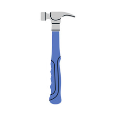 Hand drawn vector illustration of a hammer. A tool with a heavy metal head mounted at the end of a handle, used for breaking things and driving in nails. Repair work, construction, home tools concept