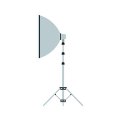 Illustration of a light soft box, reflector, umbrella with a tripod stand. Professional photography equipment for studio lightning. Production process. Vector illustration isolated on white background