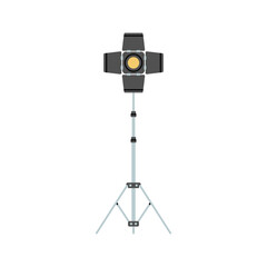 Illustration of a barn-door spotlight with a tripod light stand. Professional photography equipment for studio lightning. Production process. Vector illustration isolated on white background