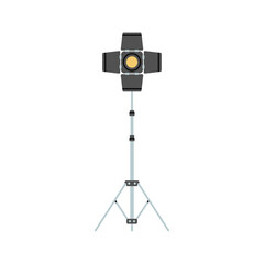 Illustration of a barn-door spotlight with a tripod light stand. Professional photography equipment for studio lightning. Production process. Vector illustration isolated on white background