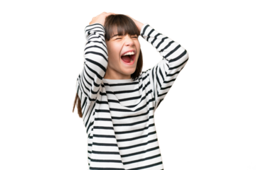 Little caucasian girl over isolated background stressed overwhelmed