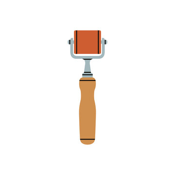 Illustration of a paint roller for linocut. Linocutting equipment. Arts and crafts concept. Hand draw vector illustration isolated on white background.