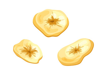 Banana chips dried fruit snack. Round isolated slices cartoon style on white background. Vector illustration © astarte7893