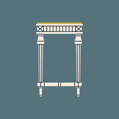 Poster with a table. Antique furniture, Renaissance style. For museum and palace interiors. Room decoration. Hand draw vector illustration isolated on colorful background.