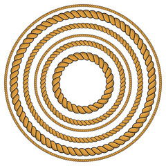 Set of round rope frames isolated on white background. Twisted cord. © Quarta