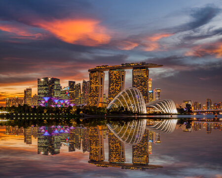 Singapore Skyline Beautiful Sunset