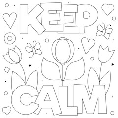Keep calm. Coloring page. Black and white vector illustration.