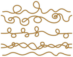 Set of seamless tangled ropes isolated on white background. © Quarta