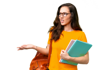 Young student caucasian woman over isolated background with surprise expression while looking side