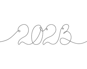 2023 year number single thin line drawing, Continuous line art drawing simple handwritten 2023 illustration numbering