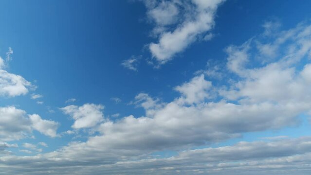 Sky with bautiful silky clouds. Puffy fluffy stratocumulus and cumulus clouds. Timelapse.