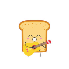 Toast play guitar sing cute character cartoon smile face cheerful kawaii joy happy emotions symbol breakfast icon vector illustration.