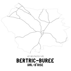 BERTRIC-BUREE Val-d'Oise. Minimalistic street map with black and white lines.