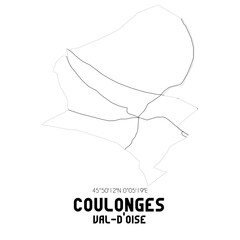 COULONGES Val-d'Oise. Minimalistic street map with black and white lines.