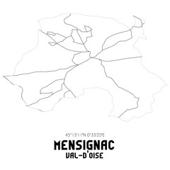 MENSIGNAC Val-d'Oise. Minimalistic street map with black and white lines.