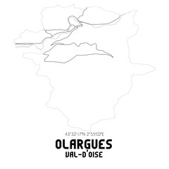 OLARGUES Val-d'Oise. Minimalistic street map with black and white lines.