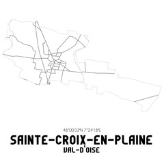 SAINTE-CROIX-EN-PLAINE Val-d'Oise. Minimalistic street map with black and white lines.