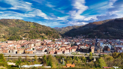 Aerial view of Mieres city, Asturias, Spain
