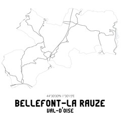 BELLEFONT-LA RAUZE Val-d'Oise. Minimalistic street map with black and white lines.