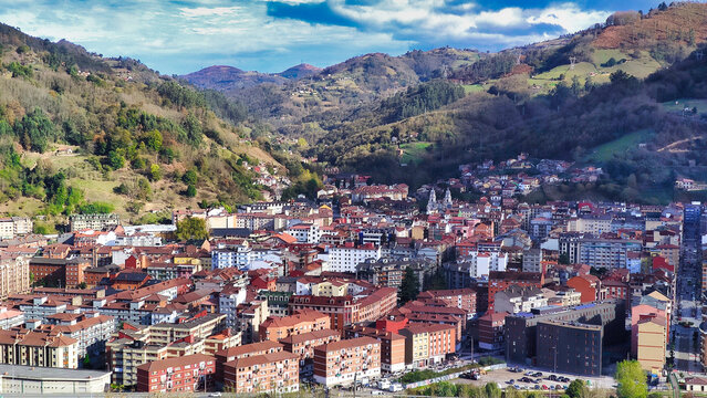 Aerial view of Mieres city, Asturias, Spain