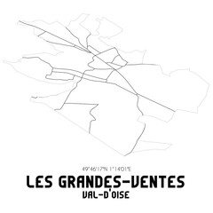 LES GRANDES-VENTES Val-d'Oise. Minimalistic street map with black and white lines.