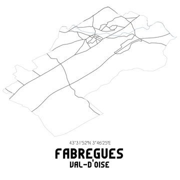 FABREGUES Val-d'Oise. Minimalistic street map with black and white lines.