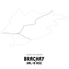 BRACHAY Val-d'Oise. Minimalistic street map with black and white lines.