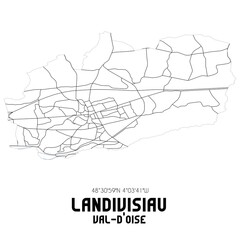 LANDIVISIAU Val-d'Oise. Minimalistic street map with black and white lines.