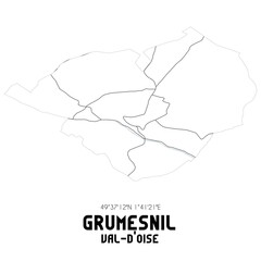 GRUMESNIL Val-d'Oise. Minimalistic street map with black and white lines.