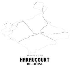 HARAUCOURT Val-d'Oise. Minimalistic street map with black and white lines.
