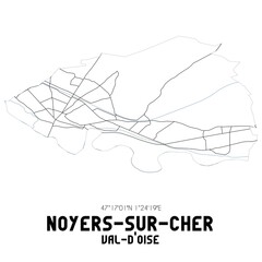 NOYERS-SUR-CHER Val-d'Oise. Minimalistic street map with black and white lines.