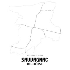 SAUVAGNAC Val-d'Oise. Minimalistic street map with black and white lines.