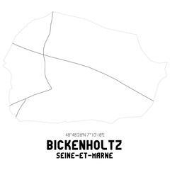 BICKENHOLTZ Seine-et-Marne. Minimalistic street map with black and white lines.