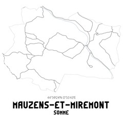MAUZENS-ET-MIREMONT Somme. Minimalistic street map with black and white lines.