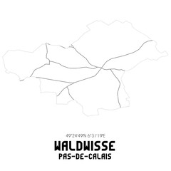 WALDWISSE Pas-de-Calais. Minimalistic street map with black and white lines.