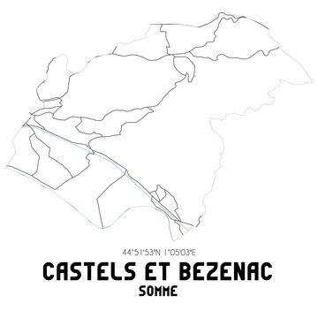 CASTELS ET BEZENAC Somme. Minimalistic street map with black and white lines.