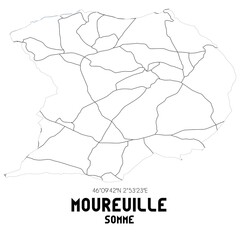 MOUREUILLE Somme. Minimalistic street map with black and white lines.