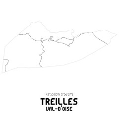 TREILLES Val-d'Oise. Minimalistic street map with black and white lines.