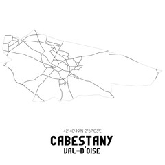 CABESTANY Val-d'Oise. Minimalistic street map with black and white lines.