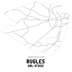 RUGLES Val-d'Oise. Minimalistic street map with black and white lines.