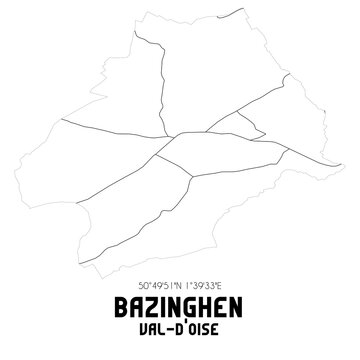 BAZINGHEN Val-d'Oise. Minimalistic street map with black and white lines.