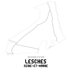 LESCHES Seine-et-Marne. Minimalistic street map with black and white lines.