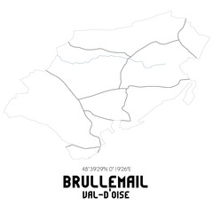 BRULLEMAIL Val-d'Oise. Minimalistic street map with black and white lines.