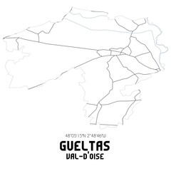 GUELTAS Val-d'Oise. Minimalistic street map with black and white lines.