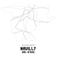 NAVILLY Val-d'Oise. Minimalistic street map with black and white lines.