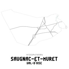 SAUGNAC-ET-MURET Val-d'Oise. Minimalistic street map with black and white lines.