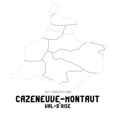 CAZENEUVE-MONTAUT Val-d'Oise. Minimalistic street map with black and white lines.